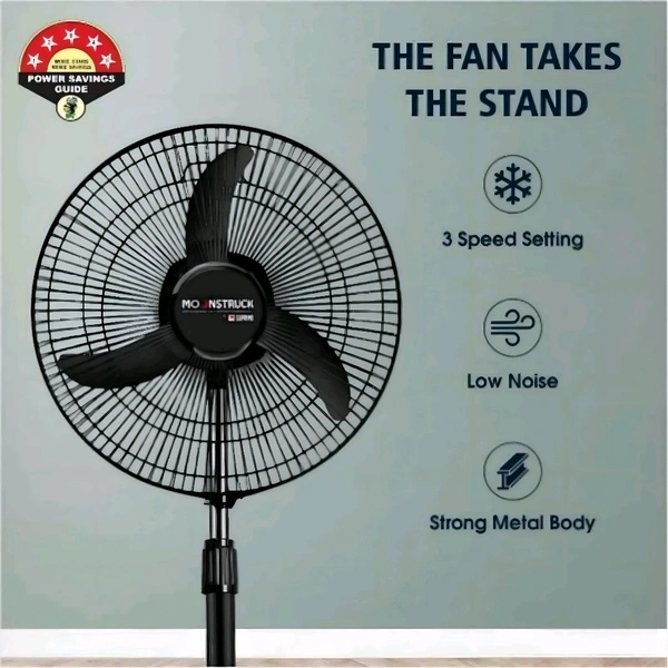 Moonstruck 50W 3 Blades Black High Speed Pedestal Fan, Sweep: 430 mm, SP3