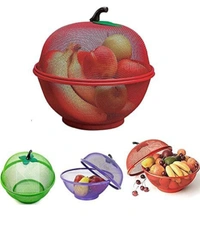 House Apple Shape Net Fruits Basket for Kitchen - Red
