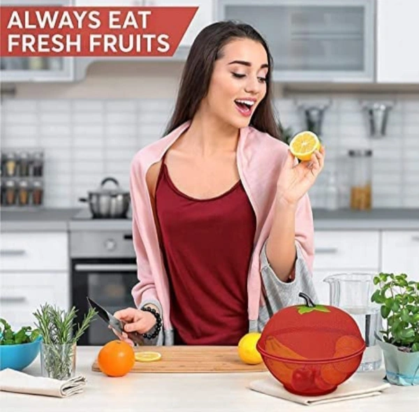 House Apple Shape Net Fruits Basket for Kitchen - Red