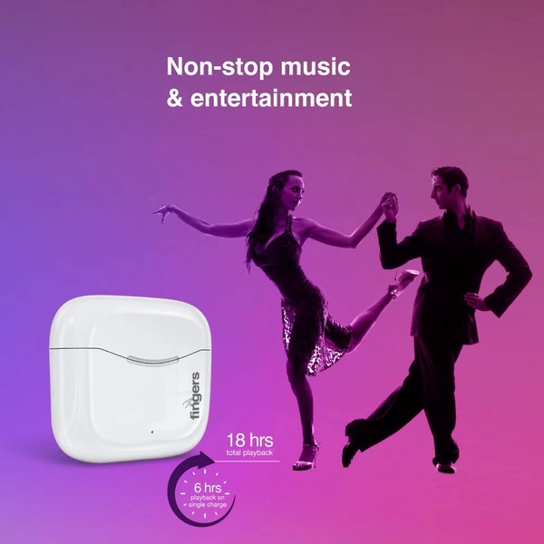 FINGERS Go-Tango True Wireless Earbuds [18 Hours Playback | Built-in Mic with SNC™ (Surround Noise Cancellation) - White