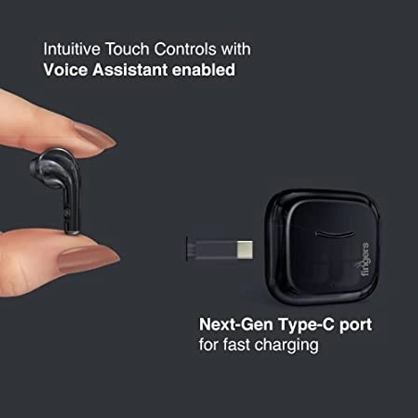 FINGERS Blackbeats Wireless in Ear Earbuds with ‎Built-in Mic (Piano Black) - Black