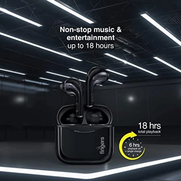 FINGERS Blackbeats Wireless in Ear Earbuds with ‎Built-in Mic (Piano Black) - Black