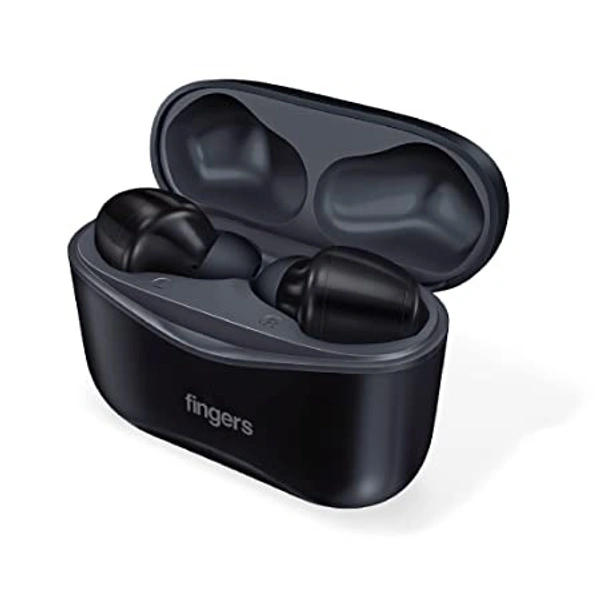 FINGERS Go-Hi Pods2 True Wireless Earbuds [28-Hour Playback, 10 mins Fast Charge for 3-Hour Music, Built-in Mic with Surround Noise Cancellation  - Black