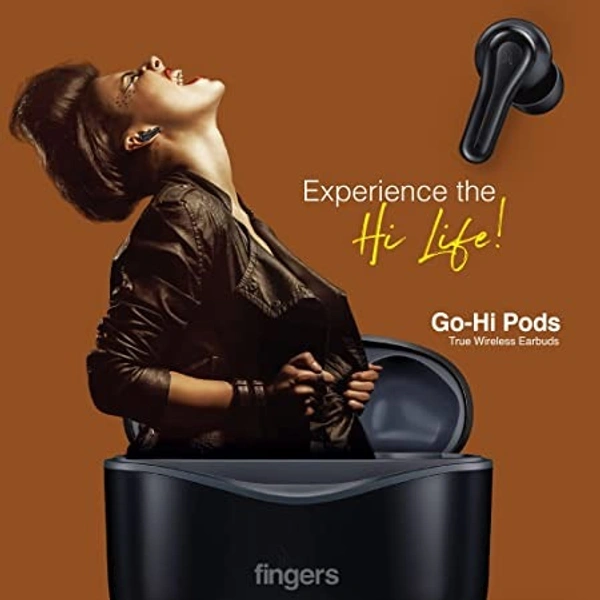 FINGERS Go-Hi Pods2 True Wireless Earbuds [28-Hour Playback, 10 mins Fast Charge for 3-Hour Music, Built-in Mic with Surround Noise Cancellation  - Black