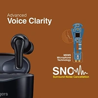 FINGERS Go-Hi Pods2 True Wireless Earbuds [28-Hour Playback, 10 mins Fast Charge for 3-Hour Music, Built-in Mic with Surround Noise Cancellation  - Black