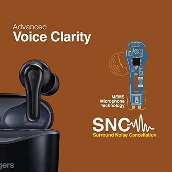 FINGERS Go-Hi Pods2 True Wireless Earbuds [28-Hour Playback, 10 mins Fast Charge for 3-Hour Music, Built-in Mic with Surround Noise Cancellation  - Black