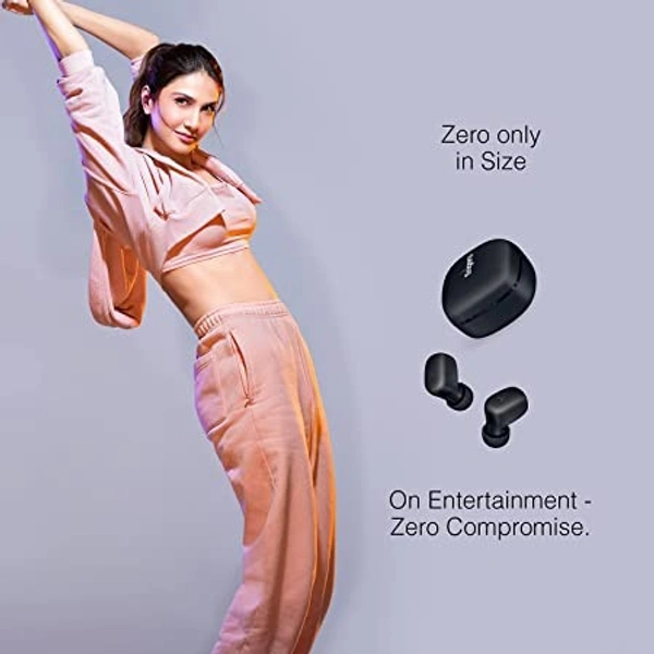 FINGERS SizeZero - World’s Tiniest True Wireless in-Ear Earbuds with 15-Hour Battery Life, Built-in Mic with SNC™ for Clear Calls, Sweat Proof, Lightweight & Smart Touch Controls - Black