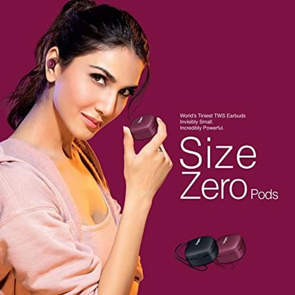 FINGERS SizeZero - World’s Tiniest True Wireless in-Ear Earbuds with 15-Hour Battery Life, Built-in Mic with SNC™ for Clear Calls, Sweat Proof, Lightweight & Smart Touch Controls - Plum