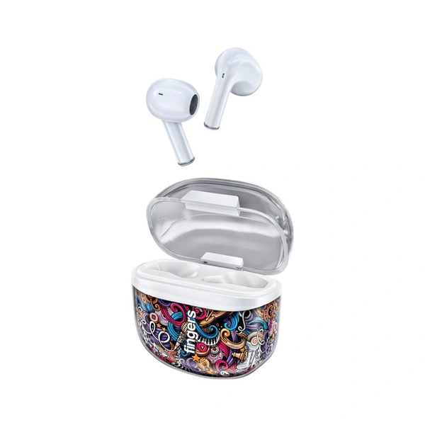 FINGERS Melo-Mania in-Ear True Wireless Earbuds [25 Hours Playback | Built-in Mic with SNC™ (Surround Noise Cancellation) | IPX4 Sweat Proof | Type-C Fast Charging] - White
