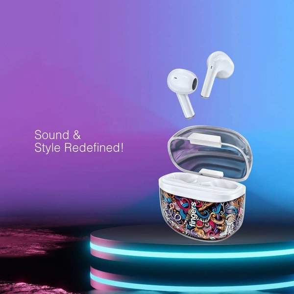 FINGERS Melo-Mania in-Ear True Wireless Earbuds [25 Hours Playback | Built-in Mic with SNC™ (Surround Noise Cancellation) | IPX4 Sweat Proof | Type-C Fast Charging] - White