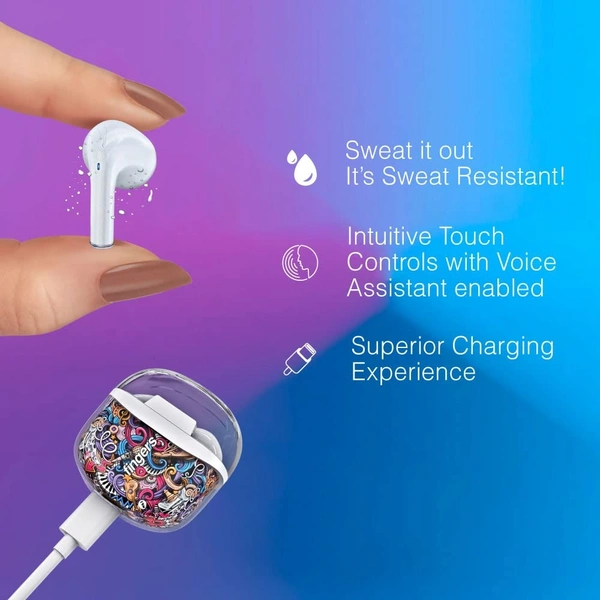 FINGERS Melo-Mania in-Ear True Wireless Earbuds [25 Hours Playback | Built-in Mic with SNC™ (Surround Noise Cancellation) | IPX4 Sweat Proof | Type-C Fast Charging] - White