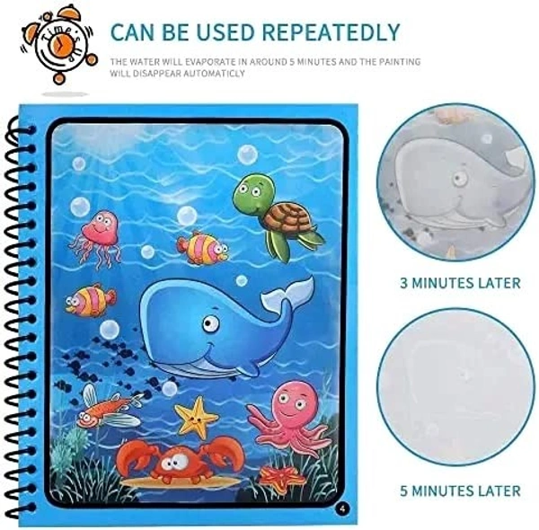 Reusable Magic Water Quick Dry Book Water Coloring Book Doodle with Magic Pen for Painting Children's Cartoon Images (Pack of 1, Random Designs) - NO Colors Required