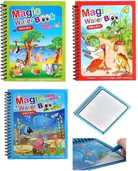 Reusable Magic Water Quick Dry Book Water Coloring Book Doodle with Magic Pen for Painting Children's Cartoon Images (Pack of 1, Random Designs) - NO Colors Required