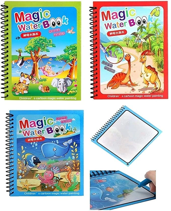 Reusable Magic Water Quick Dry Book Water Coloring Book Doodle with Magic Pen for Painting Children's Cartoon Images (Pack of 1, Random Designs) - NO Colors Required