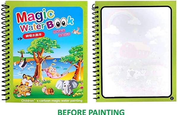 Reusable Magic Water Quick Dry Book Water Coloring Book Doodle with Magic Pen for Painting Children's Cartoon Images (Pack of 1, Random Designs) - NO Colors Required