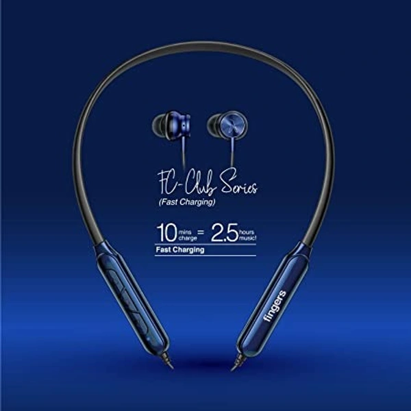FINGERS FC-Royale Bluetooth Wireless Neckband in Ear Earphones with Built in Mic (Royal Blue)
