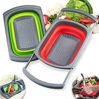 Multi-Functional Silicone Vegetables & Fruits Wash Tray Strainer Fordable Food Washing Strainer Basket | Dish Tub with Retractable Handle for Home & Kitchen Accessories