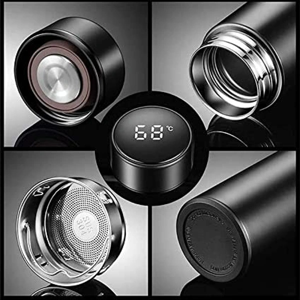 Led Temperature Digital Display Stainless Steel Water Bottlel Thermos Double Walled Vacuum Insulated Thermal Flask Stay Hot/Cold for 24 hrs for School/Office/Home/Travel/Gym 500ml - White