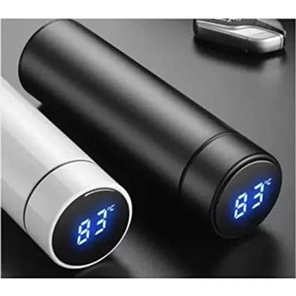 Led Temperature Digital Display Stainless Steel Water Bottlel Thermos Double Walled Vacuum Insulated Thermal Flask Stay Hot/Cold for 24 hrs for School/Office/Home/Travel/Gym 500ml - White