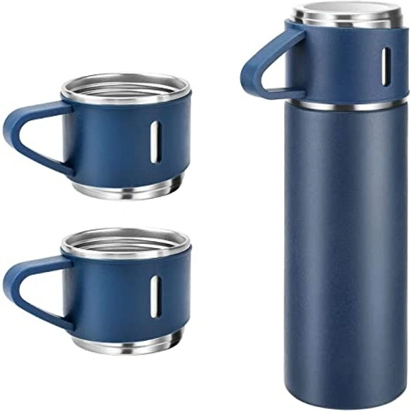 Latest Steel Vacuum Flask Set with 3 Steel Cups Combo - 500ml - Hermrfic - Odorless - Keeps HOT/Cold | Ideal Gift for Winter