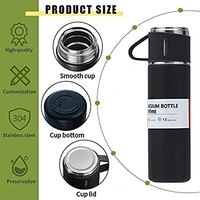 Latest Steel Vacuum Flask Set with 3 Steel Cups Combo - 500ml - Hermrfic - Odorless - Keeps HOT/Cold | Ideal Gift for Winter