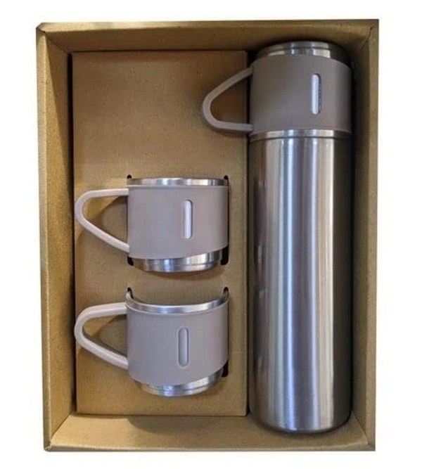 Latest Steel Vacuum Flask Set with 3 Steel Cups Combo - 500ml - Hermrfic - Odorless - Keeps HOT/Cold | Ideal Gift for Winter