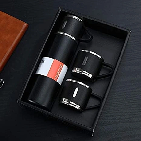 Latest Steel Vacuum Flask Set with 3 Steel Cups Combo - 500ml - Hermrfic - Odorless - Keeps HOT/Cold | Ideal Gift for Winter