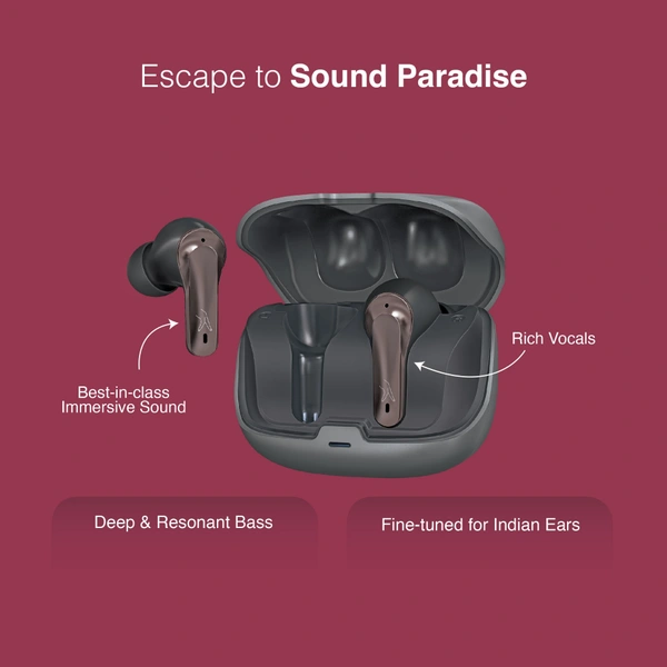 FINGERS ANC-Paradise TWS Earbuds with Crystal Clear Audio, 32-hour playtime, Dual Built-in Mic with ANC &amp; SNC™ Technology, Intelligent Voice Assistant, 3 Sound Effects - Dark Silver + Gun Metal - Black