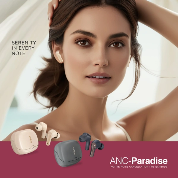 FINGERS ANC-Paradise TWS Earbuds with Crystal Clear Audio, 32-hour playtime, Dual Built-in Mic with ANC &amp; SNC™ Technology, Intelligent Voice Assistant, 3 Sound Effects - Dark Silver + Gun Metal - Black