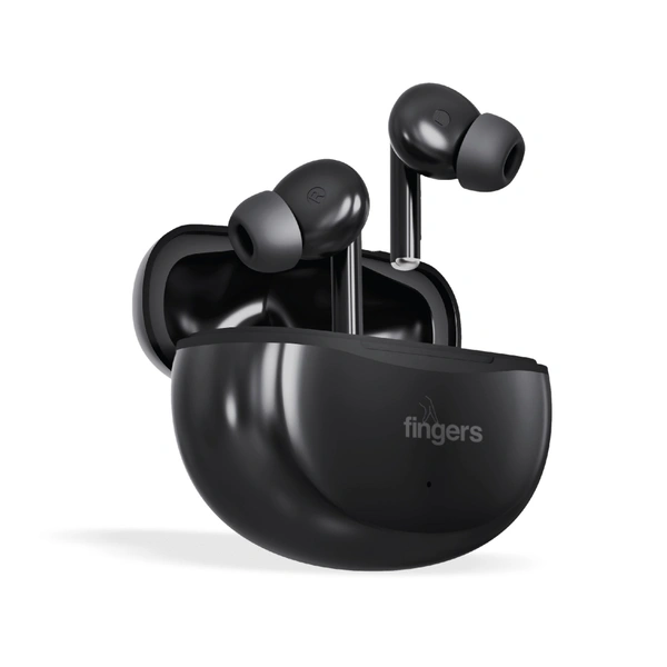 FINGERS Go-Hi-3 True Wireless Earbuds (17.5 hours Playtime | In-built Mic with Surround Noise Cancellation (SNC) Technology| Immersive Bass | IPX4 Sweat Resistant | Type-C Fast Charging | Voice Assistant) - Black