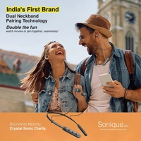 FINGERS Sonique-BT2 Wireless Neckband Earphones (44 hours Playtime, Dual Neckband Pairing Technology, Built-in Mic with SNC (Surround Noise Cancellation) Technology, IPX4, Magnetic Earbuds), Rich Grey