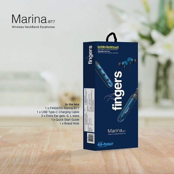 FINGERS Marina-BT7 Wireless Neckband Earphones (44 Hours Playtime, Dual Neckband Pairing Technology, Built-in Mic with SNC (Surround Noise Cancellation) Technology, IPX4, Magnetic Earbuds)