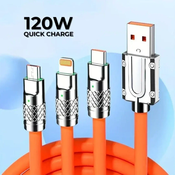 Tecsox 3 in 1 120W Fast Charging Cable | For iOS & Android