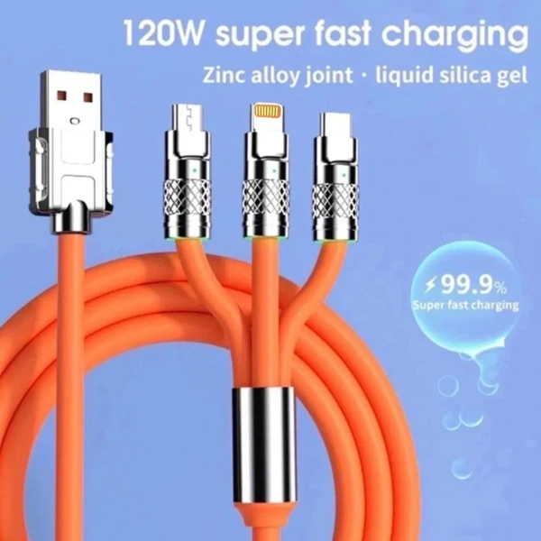 Tecsox 3 in 1 120W Fast Charging Cable | For iOS & Android