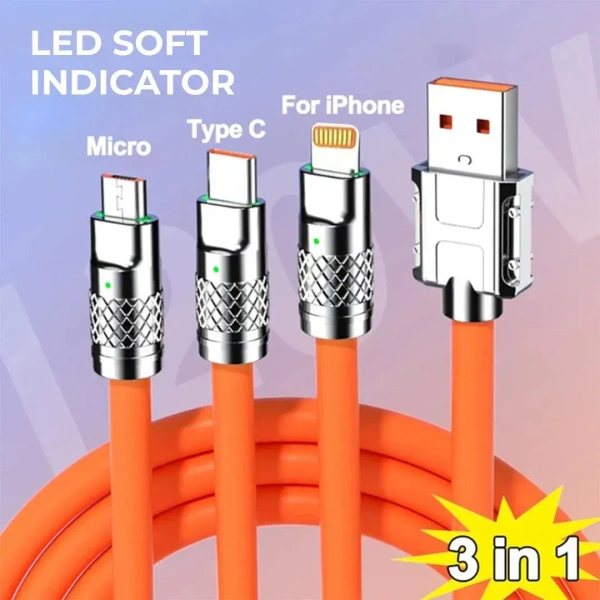 Tecsox 3 in 1 120W Fast Charging Cable | For iOS & Android
