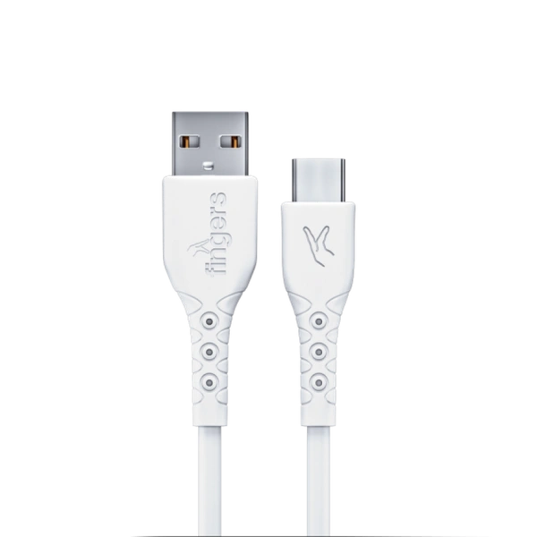 FINGERS FMC-TypeC-09 Mobile Cable with Fast Charging (up to 3.0 A) and Data Transfer - 1 Meter Length, White