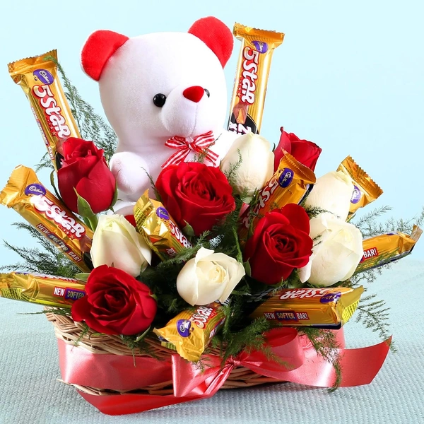 Chocolate Rose Teddy Basket