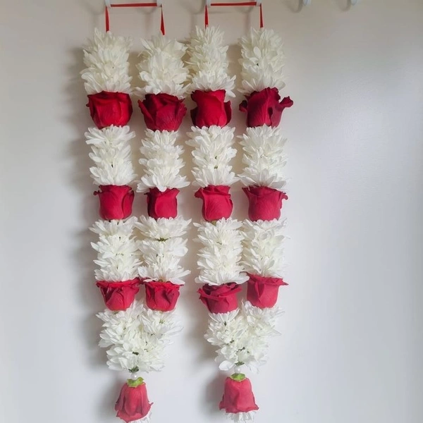 flower mala white & red