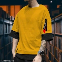 Farbot Men Fashion Round Solid Black T-shirt  - Black, XS