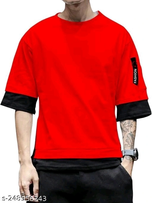 Farbot Men Fashion Round Solid Black T-shirt  - Black, XS