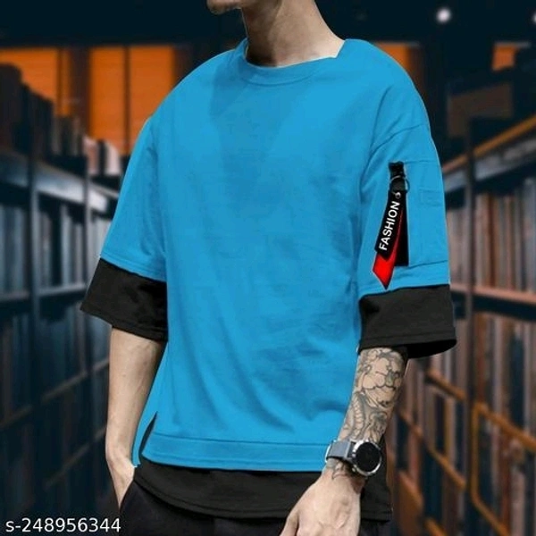 Farbot Men Fashion Round Solid Black T-shirt  - Black, XS