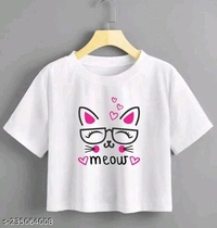 Trendy Feminine Printed Crop Tshirt Round Neck For Top Women's  - L