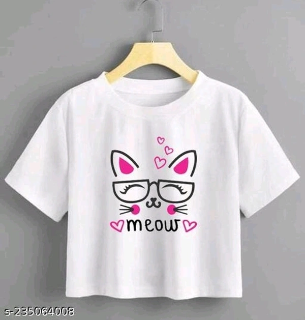 Trendy Feminine Printed Crop Tshirt Round Neck For Top Women's  - L