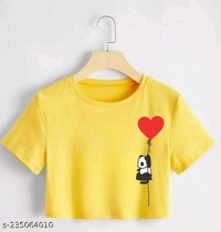 Trendy Feminine Printed Crop Tshirt Round Neck For Top Women's  - L