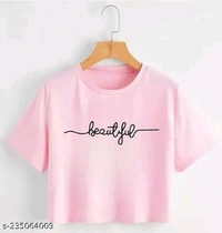 Trendy Feminine Printed Crop Tshirt Round Neck For Top Women's  - L
