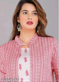 Women Floral Print Rayon Pink Anarkali Kurti With Jacket - M L XL XXL