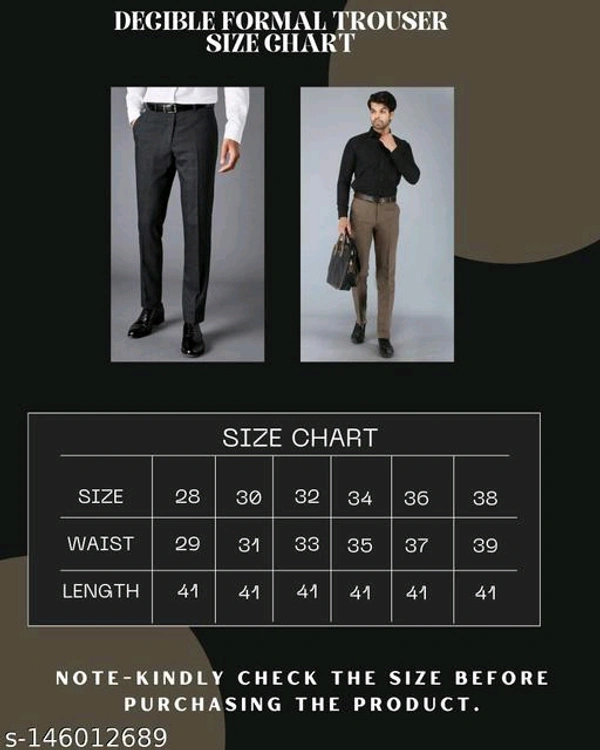 Decible Polyester Formal Trouser For Men - 30 32 34 36 38, Black