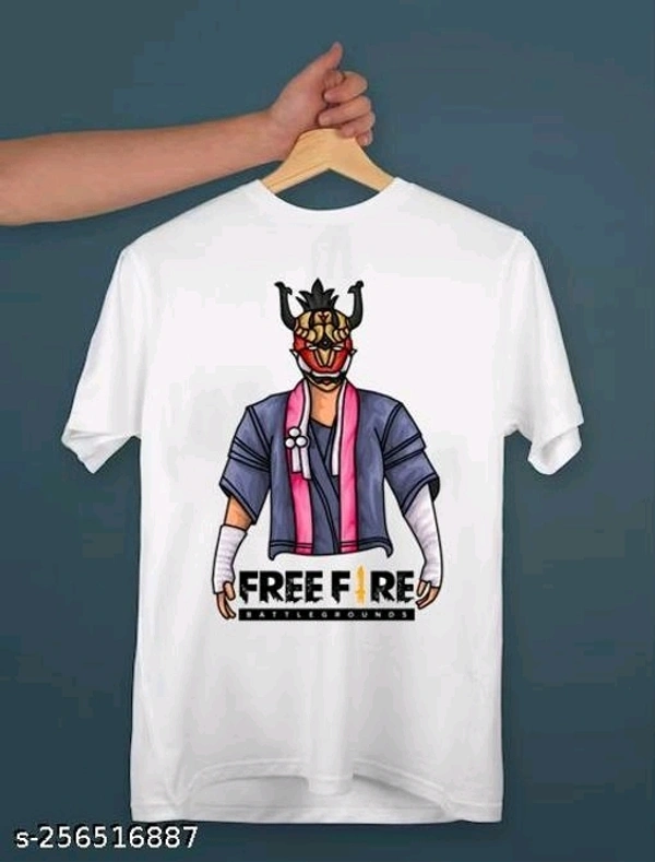 Sakura Free fire Printed White Round Polyester T-shirt  - White, S