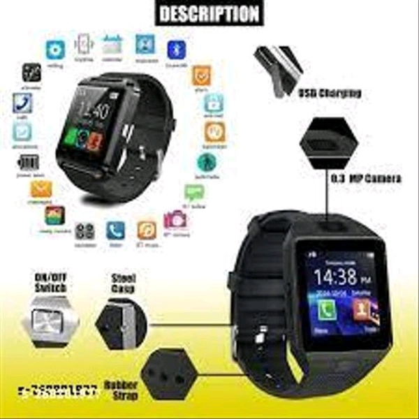Unique DZ09 4G Calling Bluetooth Camera Phone Smartwatch - Black, Free Size