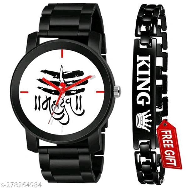 Watch Combo For Boy&Men Under 200 Free King Bracelet - Black, Free Size